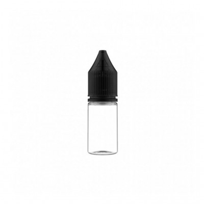 FLACONE VUOTO 10ML IN PLASTICA TRASPARENTE - Completo di tappo Nero e sotto tappo